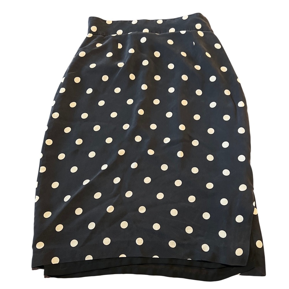The Limited Silk Polka Dot Midi Skirt Black White Pencil Side Slit Size 6
